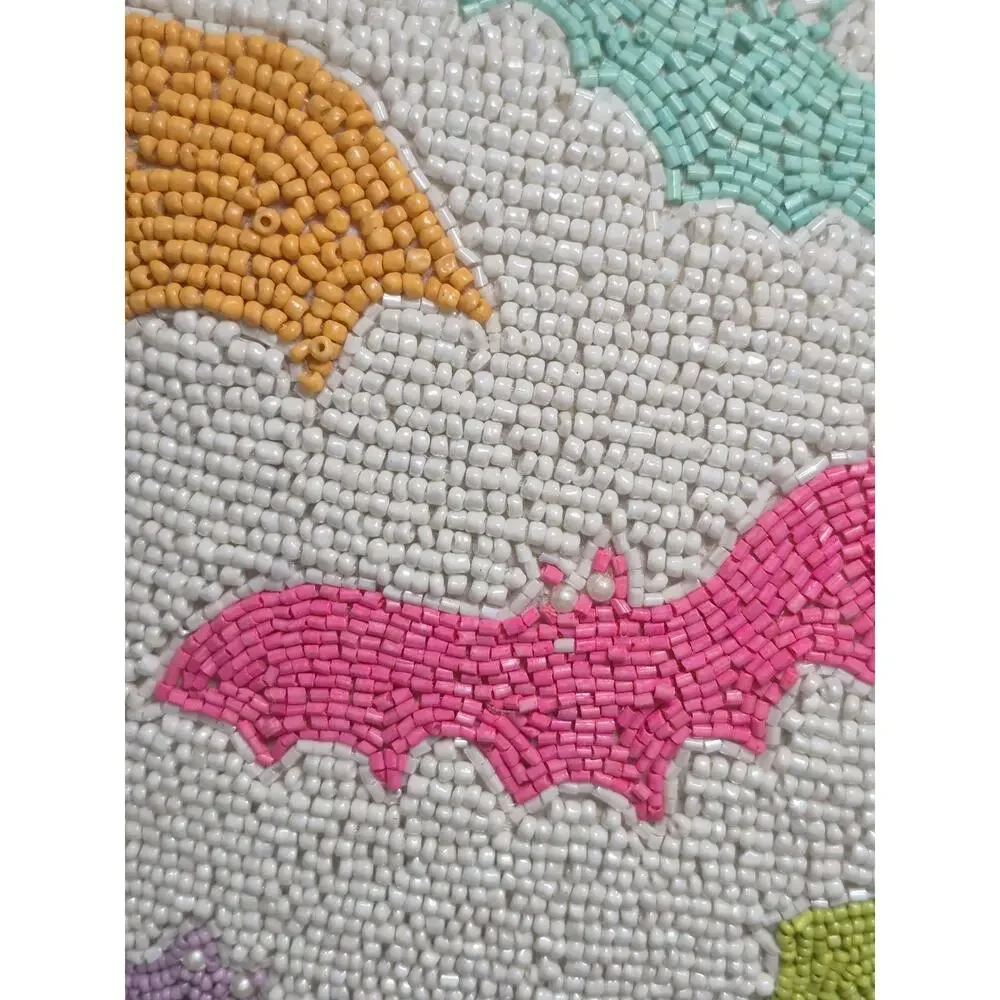 💥 New Goblin & Ghoul Bat Beaded Throw Pillow Halloween Decor Pastel Bat Pink Ts